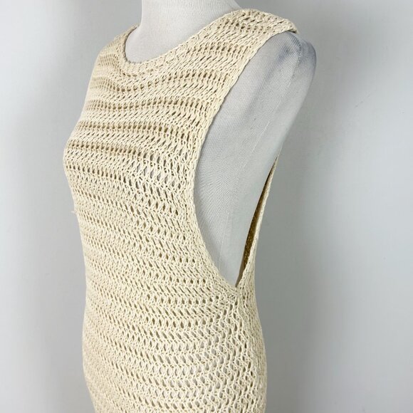 Women's Ivory Crochet Maxi Dress Open Knit Swim Cover Up Beach Size Large - Picture 2 of 5